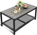 ODK Outdoor Coffee Table with Double-Layer Storage, Rectangle Weather-Resistant by ODK