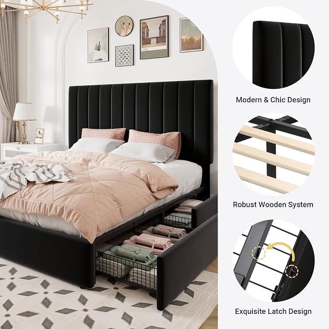 Allewie Full Size Storage Bed Frame, Vertical Channel Tufted Adjustable - Image 6