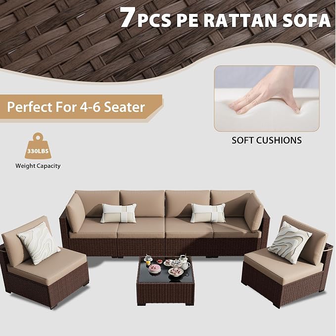 KIGOTY 7-Piece Patio Furniture Set, All-Weather PE Rattan Outdoor Sectional Sofa - Image 7