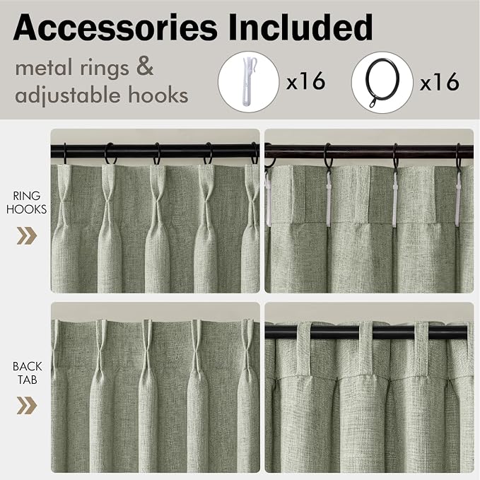MIULEE Pinch Pleated Thick Linen Curtains 102 Inches Long 2 Panels - Image 8