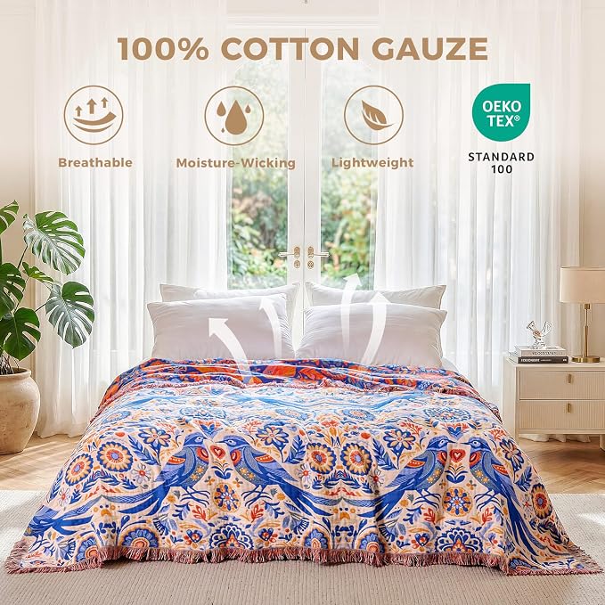 LUTBM Boho Throw Blanket for Bed Cotton Summer Blankets Twin Size for Bedroom - Image 3