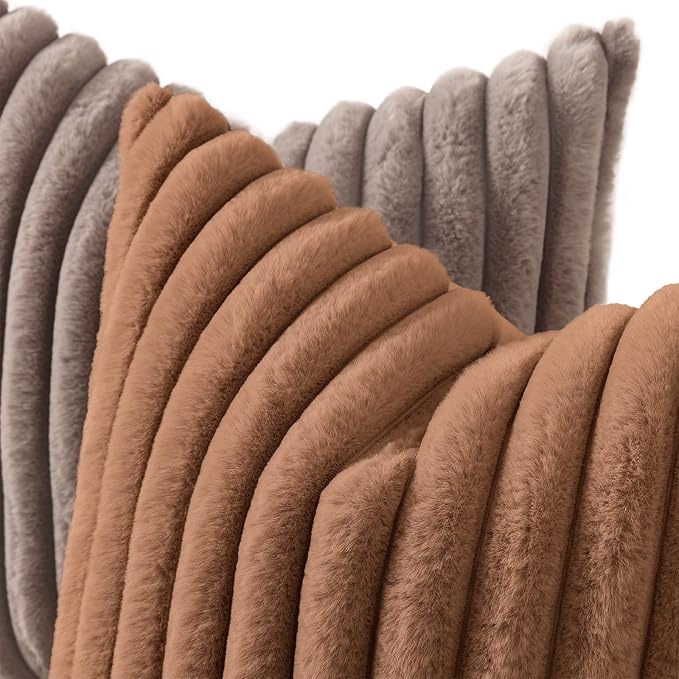 decorUhome Cozy Faux Fur Throw Pillow Covers 22x22 Set of 2 Decorative Soft - Image 2