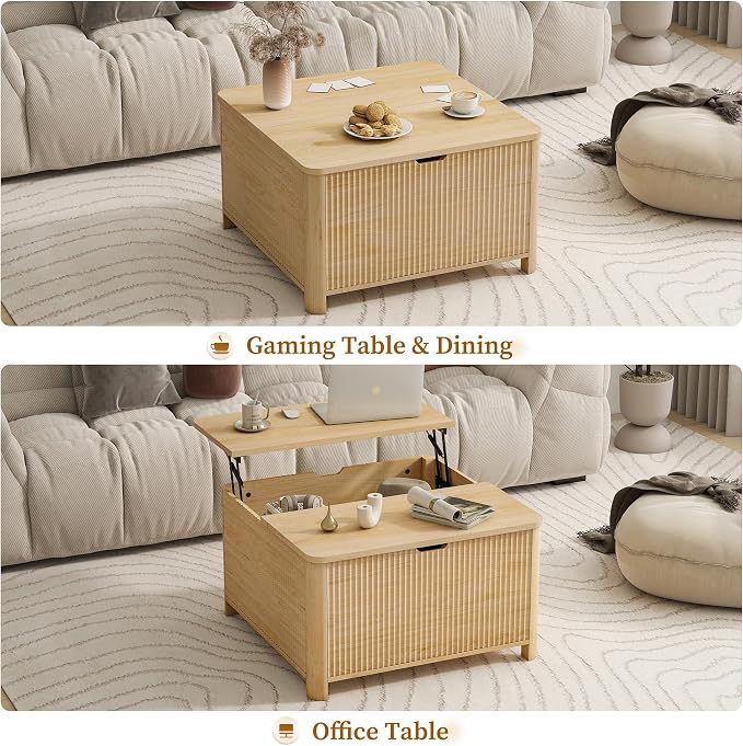 LYNCOHOME 31.5" Fluted Lift Top Coffee Table - Image 6
