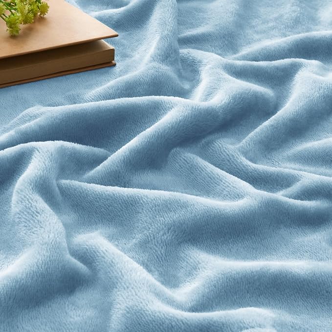 BEDELITE Fleece Blanket Twin Size Washed Blue Throw Blankets - Image 3