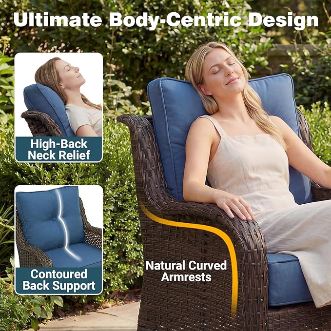 Patio Furniture Set, High Back Swivel Chairs, Weather Resistant Olefin Fabric - Image 4
