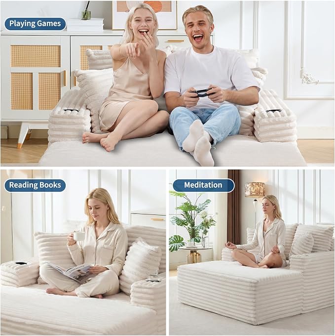 GarveeHome 64in Oversized Corduroy Fabric Bone-Free Sofa Bed Cloud Sofa - Image 8
