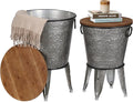 Rustee Rustic Storage Farmhouse Accent Side Table, Antique Galvanized Metal End by Unknown