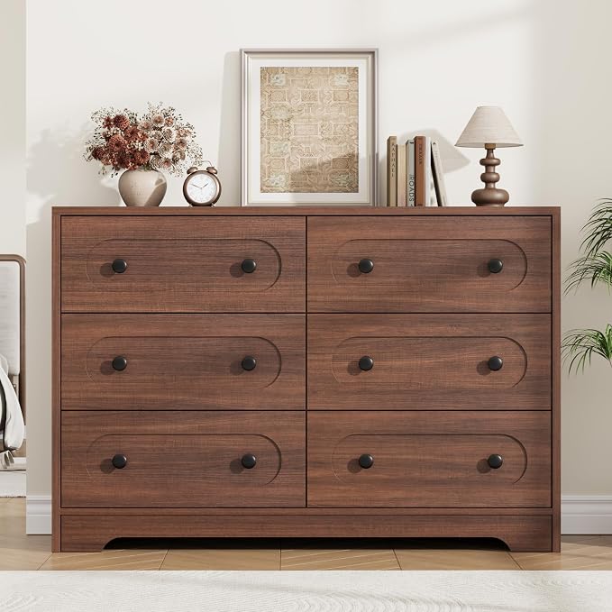 Garvee 6 Drawer Dresser for Bedroom, Wooden Mid Century Modern Chest of Drawers by Garvee