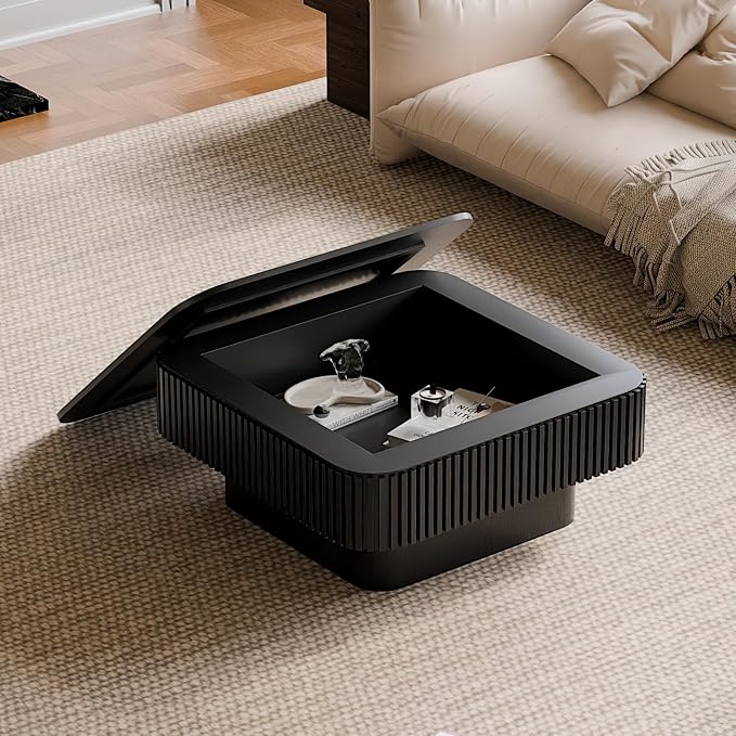 Square Coffee Table for Living Room, Fluted Drum Accent Tea Center Table - Image 6