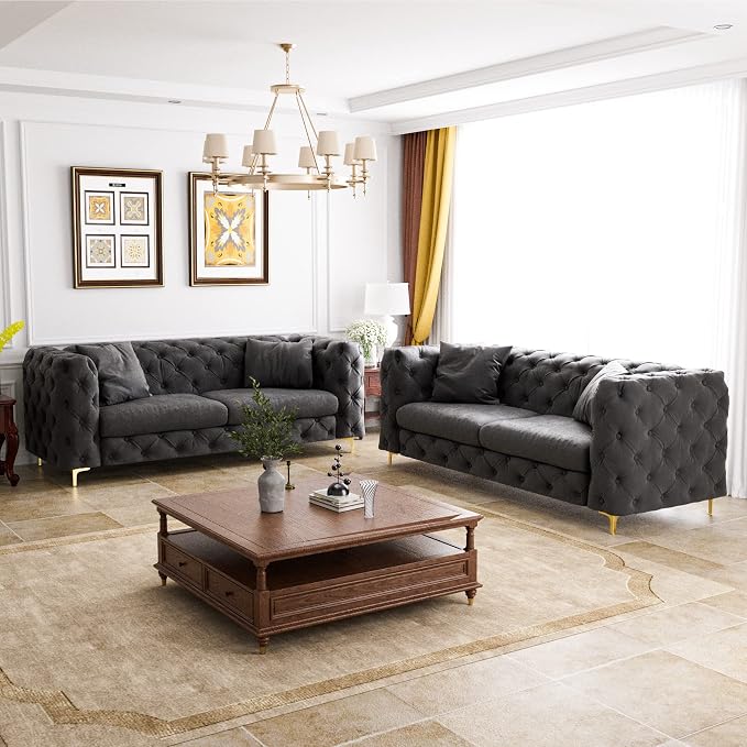 DAMAIFROM 75" Sofa Couch Mid Century Modern Velvet Couch Tufted Button Sofa by DAMAIFROMFURNITURE