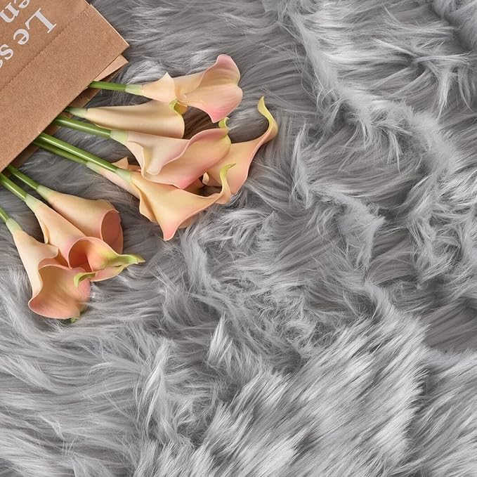 Latepis Area Rugs 10x14 Living Room Washable Rugs Grey Faux Sheepskin Fur - Image 7