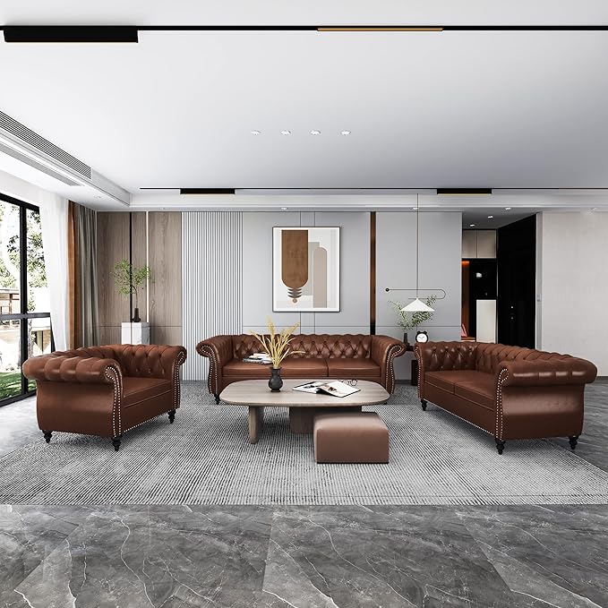 QHITTY 2 Piece Living Room Set, Sectional Chesterfield Sofa Chair Contemporary - Image 9