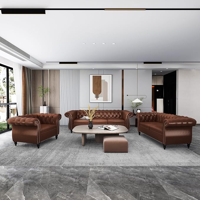 QHITTY 2 Piece Living Room Set, Sectional Chesterfield Sofa Chair Contemporary - Image 8