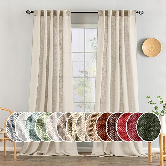 MIULEE Beige Linen Curtains 108 Inches Long 2 Panels by MIULEE