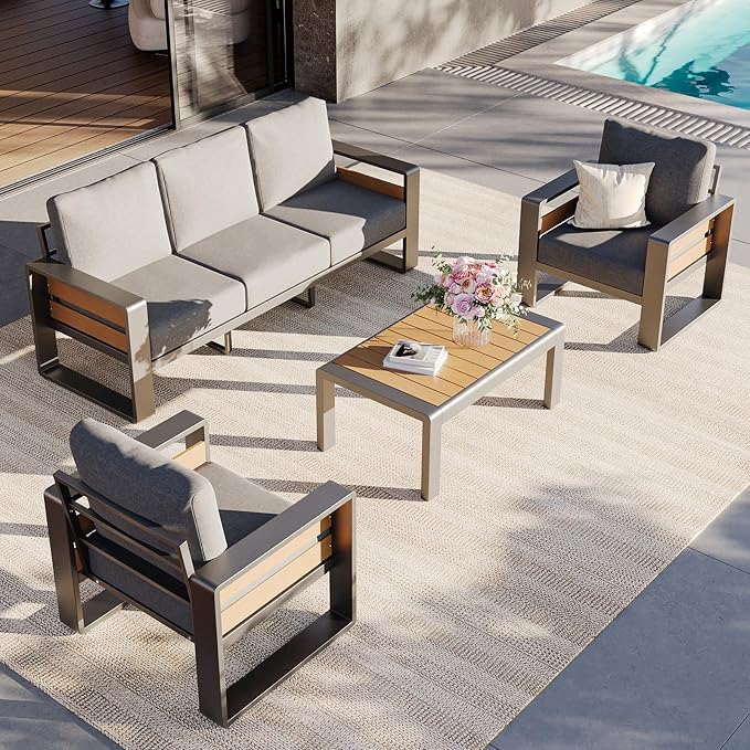 Aoxun Aluminum Outdoor Patio Furniture Set, Coffee Table ×1, Dark Grey & Light - Image 3