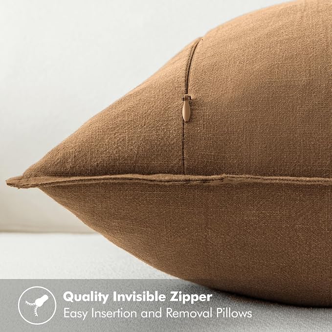 MIULEE Decorative Linen Euro Sham Pillow Covers 26x26 Brown Boho Farmhouse - Image 3