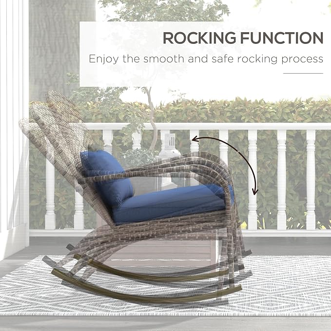 Outsunny Outdoor Wicker Adirondack Rocking Chair, Patio Rattan Rocker Chair - Image 4