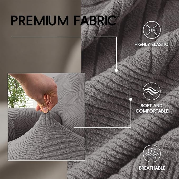 5-Piece Recliner Sofa Covers, Stretch Geometric Strokes Jacquard Recliner Sofa - Image 3