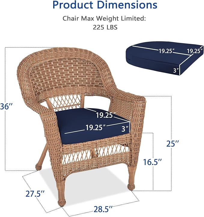 Jeco Wicker Chair with Blue Cushion, Honey/W00205- - Image 3