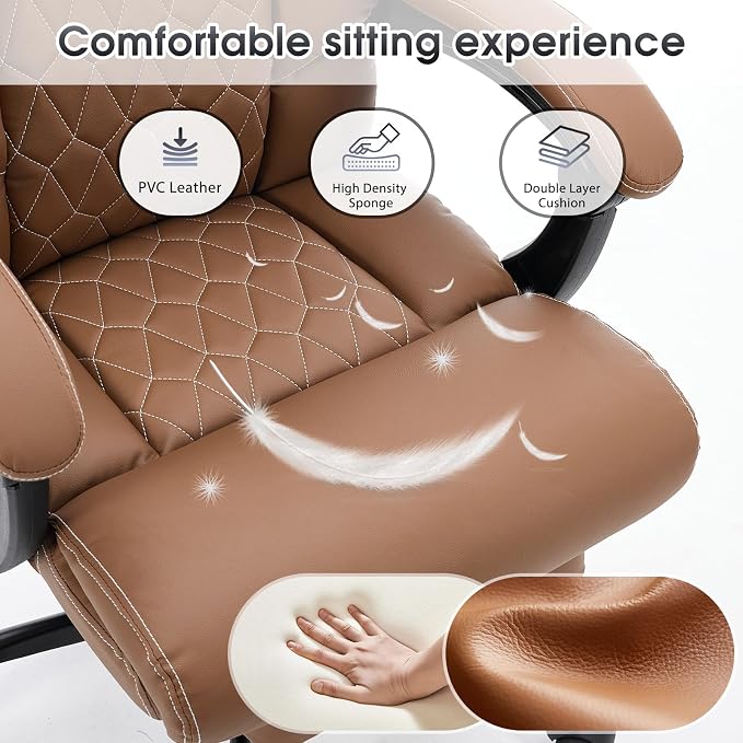 High Back Office Chair with Footrest, 155° Reclining Leather Comfy Desk Chair - Image 6