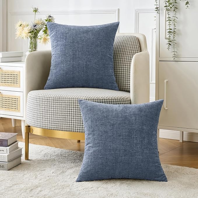 MIULEE Pack of 2 Couch Throw Pillow Covers 16x16 Inch Soft Dark Grey Blue - Image 5