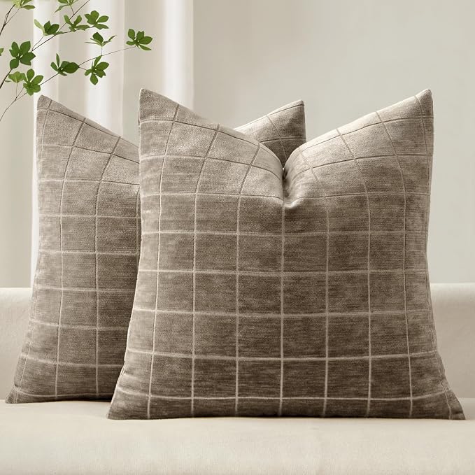 MIULEE Decorative Chenille Check Euro Shams Throw Pillow Covers Vintage Plaid by MIULEE