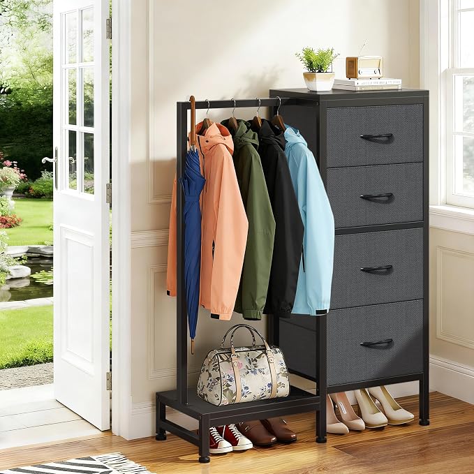 HIGDBFE Dresser with Hanging Rack, 4 Drawers Small Closet by HIGDBFE