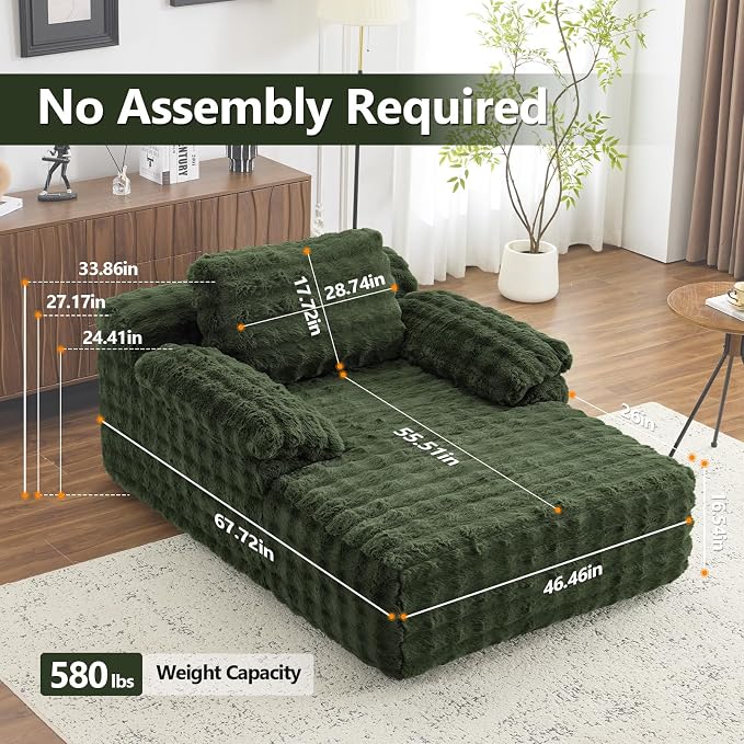 VINGLI Boneless Chaise Lounge Chair Indoor, 55.5" Deep Seat Sleeper Sofa Bed - Image 2