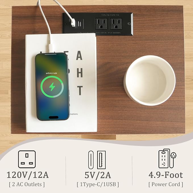 Fultyle Nightstand with Charging Station, Fluted Night Stand with USB and Type - Image 5