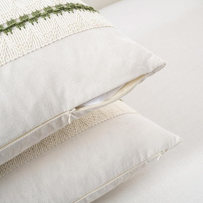 Fancy Homi Set of 1 Boho Moss Green Decorative Throw Pillow Cover 20x20 Inch - Image 3