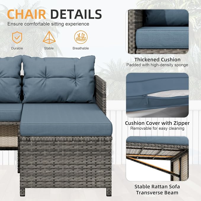 Shintenchi 3 Pieces Outdoor Patio Furniture Sets, Wicker Patio Conversation Sets - Image 5