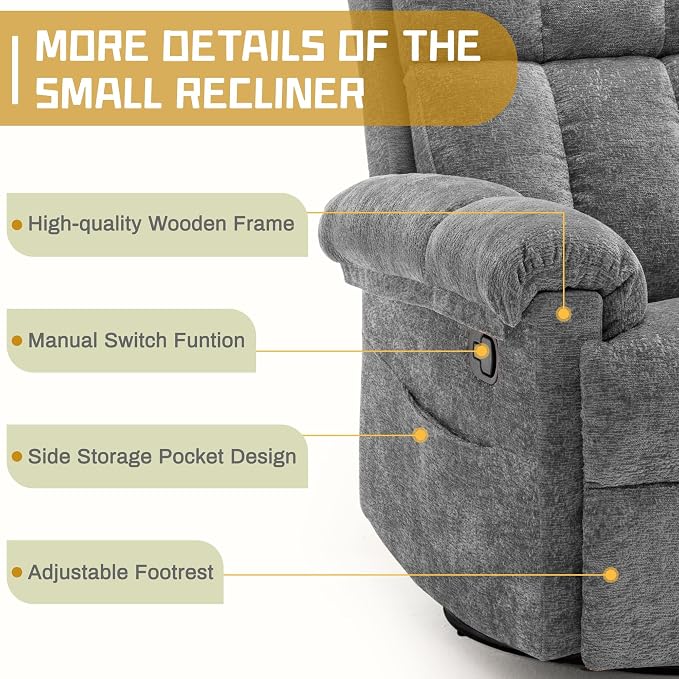 Korser Recliner Chair, Swivel Rocker Recliner Chair - Image 6
