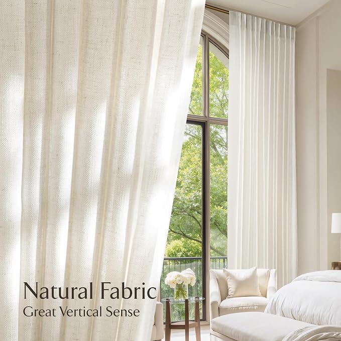 NICETOWN Linen Curtains 92 inches Long, Rod Pocket & Back Tab Semi Sheer Flax - Image 2