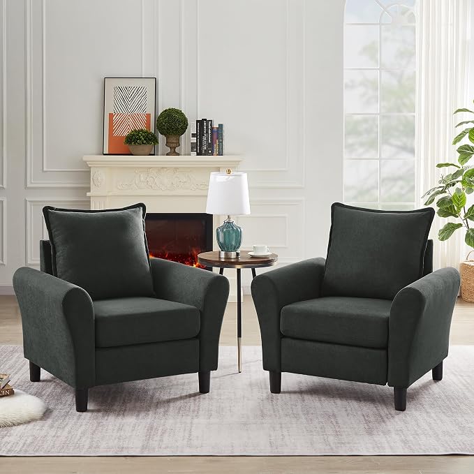 Mid-Century Accent Chairs Set of 2, Modern Linen Fabric Armchair - Image 7