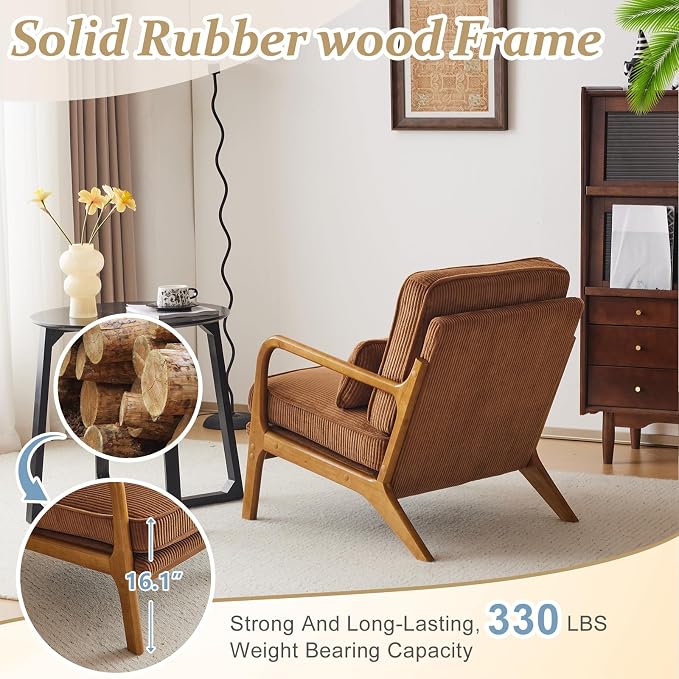 VINGLI Upgraded Premium Corduroy Accent Chair, Upholstered Arm Chair, Solid - Image 4