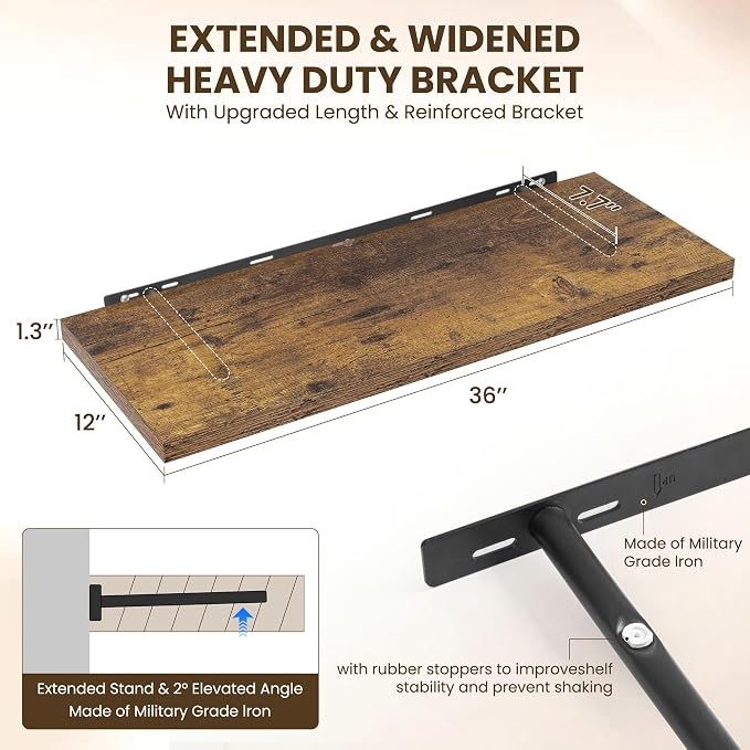 Dreamland 36" Floating Shelves for Wall, Wall-Mounted Shelves for Bedroom - Image 3