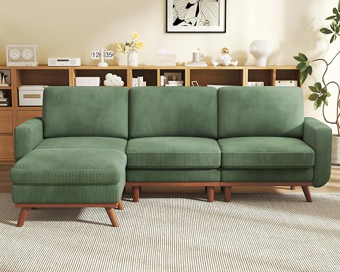 Vesgantti 97" L-Shape Modular Sofa, 3-Seat Corduroy Couch by Vesgantti