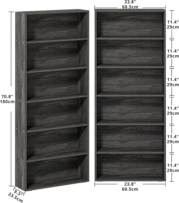 IRONCK Bookshelves and Bookcases Set of 2 Floor Standing 6 Tiers Display - Image 3