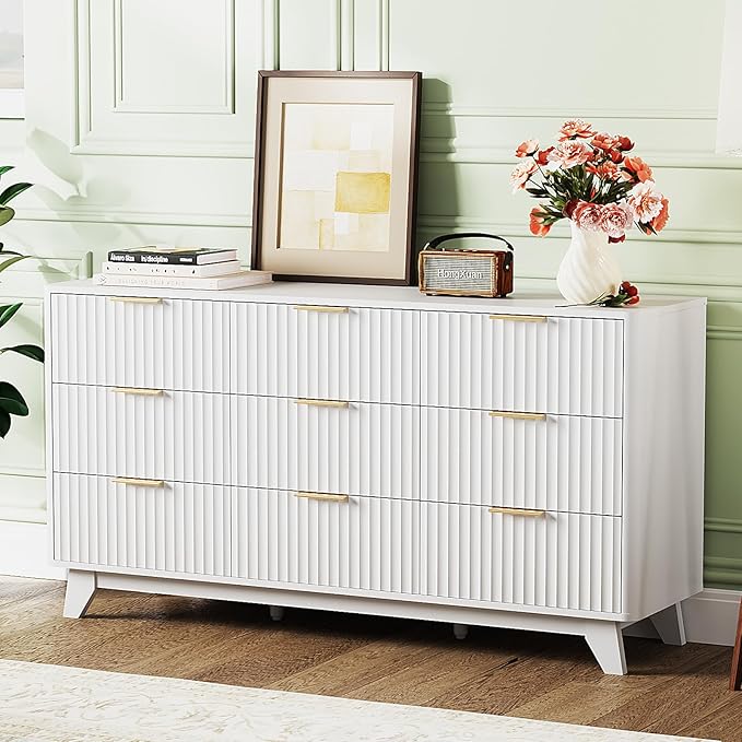 VINGLI 9 Drawer Dresser White Fluted Dresser - Image 7