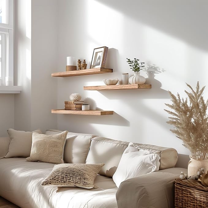 YYWUOJJ Wood Floating Shelves for Wall Decor, Rustic Wall Shelves for Bedroom - Image 5