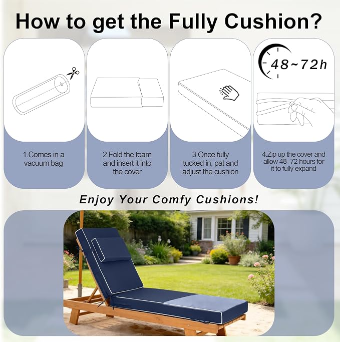 Chaise Lounge Cushions Outdoor 80x26x6 Inch, Fade Resistant 6'' Thicken Outdoor - Image 7