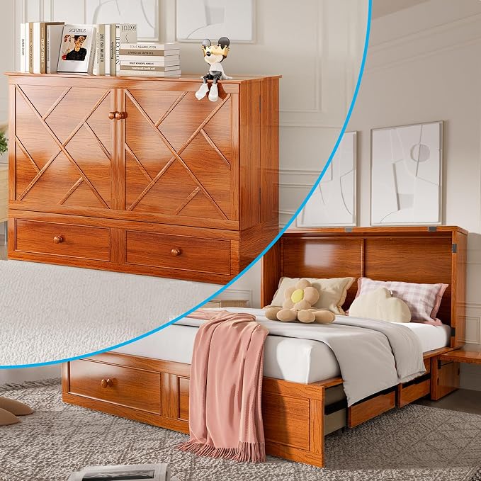 Mjkone Murphy Bed Queen, Cabinet Murphy Bed - Image 9