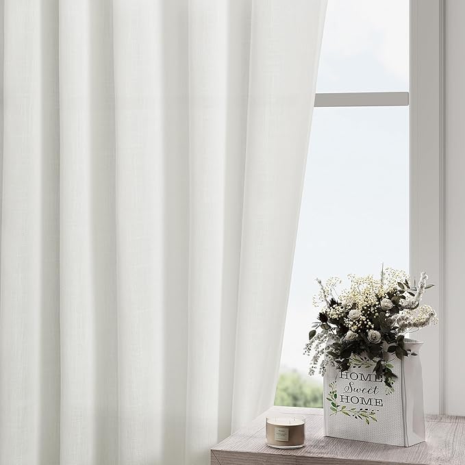 Nanspring Off White Linen Curtains 63 inches Long - Image 2