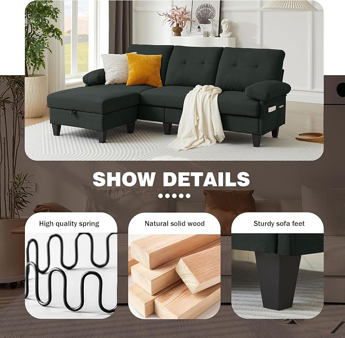 Sectional Sofa Couch for Living Room, Deep 3-Seater L Shaped Couches - Image 3