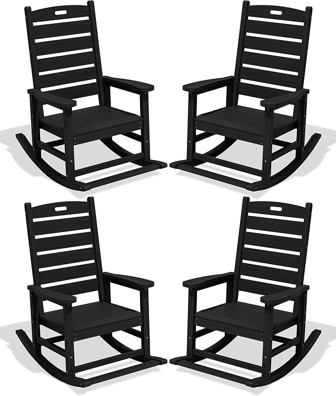 SERWALL Outdoor Rocking Chair Set of 4, Oversized HDPE Patio Rocking Chair by SERWALL