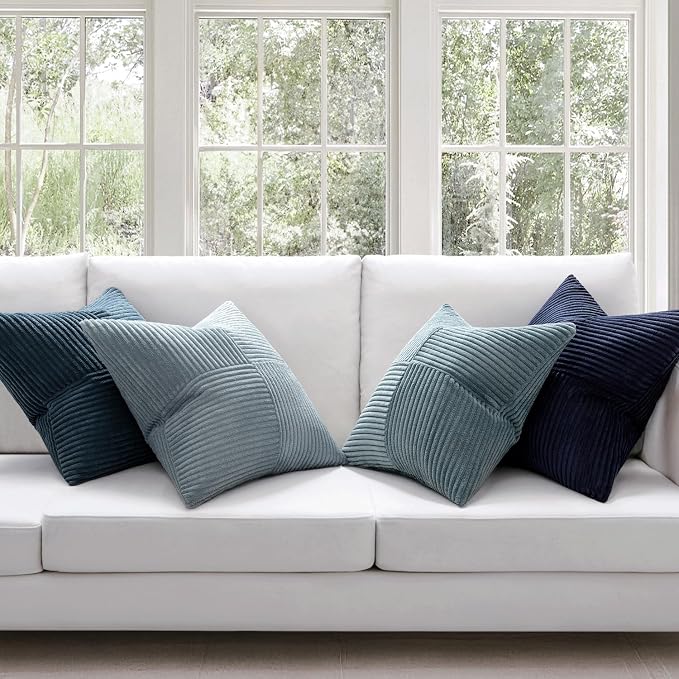 MIULEE Dusty Blue Navy Farmhouse Throw Pillow Covers 16x16 Inch Set of 4 Boho - Image 2