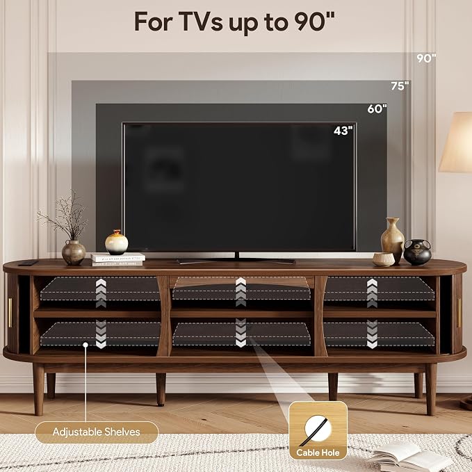 Decofy Mid Century TV Stand for TVs up to 90 Inches, Entertainment Center - Image 3