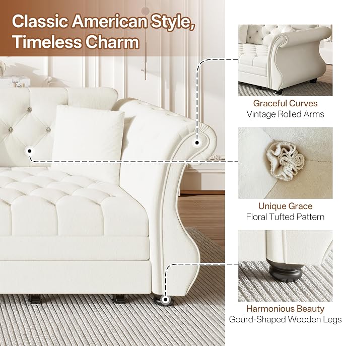 97.6" Oversized Pull Out Sofa Bed, Chesterfield Velvet Sleeper Sofa Couch - Image 4