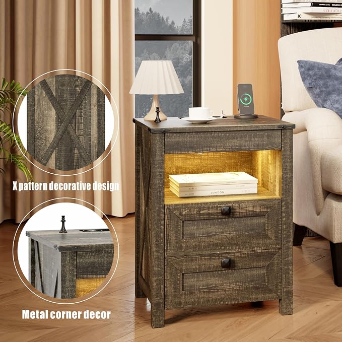 HWB LED Nightstand with Gun Drawer: Bedside Table with Charging Station - Image 6