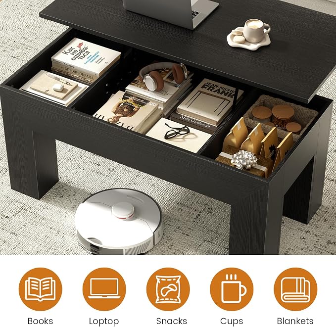 FABATO 41.7'' Lift Top Coffee Table, Wooden Rectangle Coffee Table - Image 6